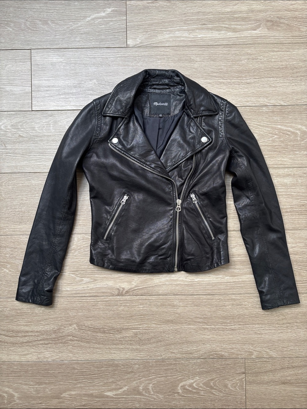 XXS Women’s Madewell Black Leather Asymmetrical Jacket
